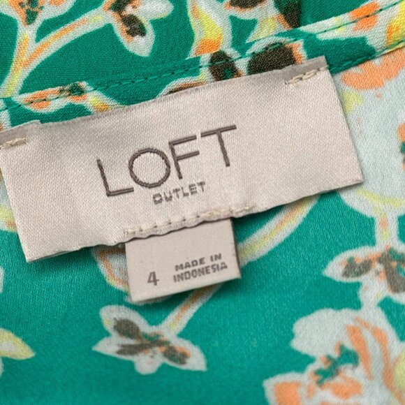 - LOFT Floral Spring Summer Sheath Dress Flowy Ruffle Hem Colorful US 4 - 1D2042 - Picture 3 of 6